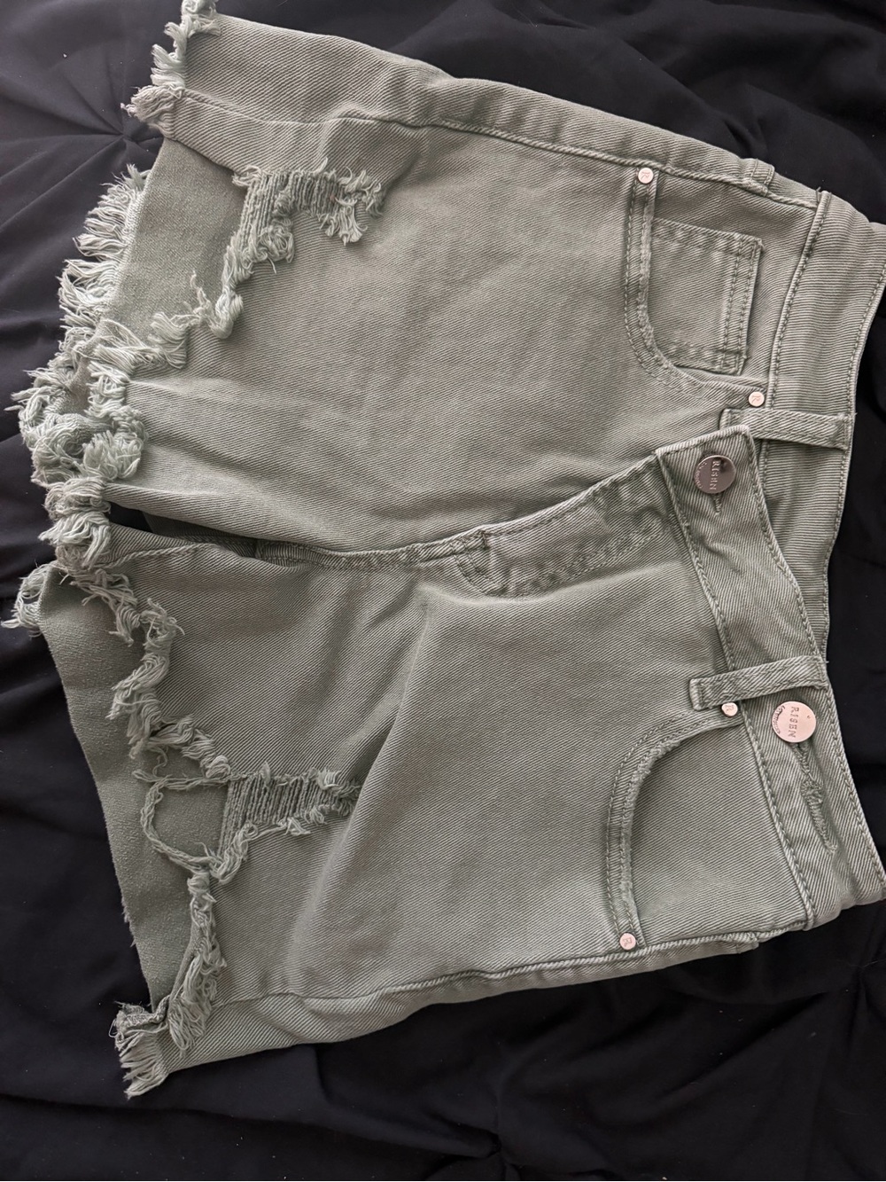 Olive Distressed Denim Shorts | Size Small | Worn Once | High Rise